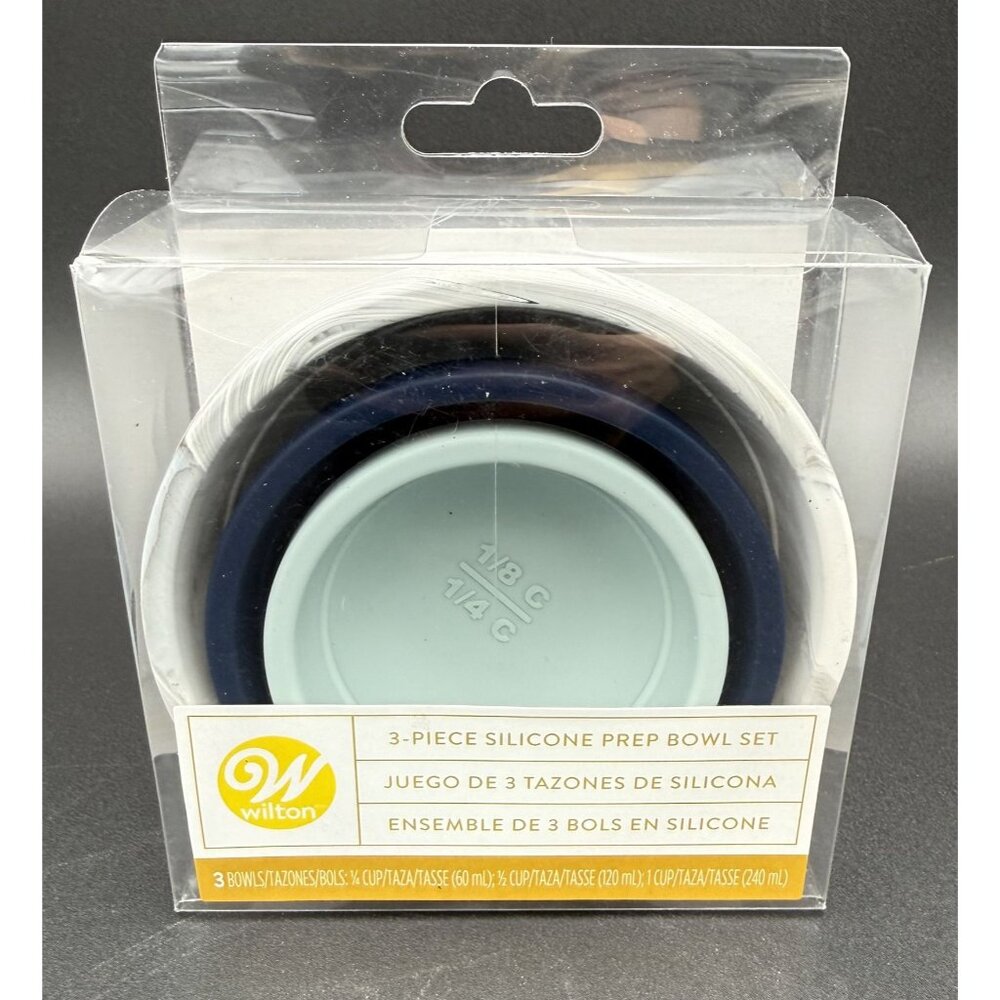 Wilton 3-Piece Silicone Prep Bowl Set Blue White Gray Dishwasher‎ Safe Small